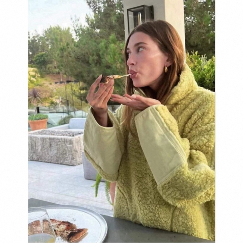 Soft and fluffy green Sherpa coat